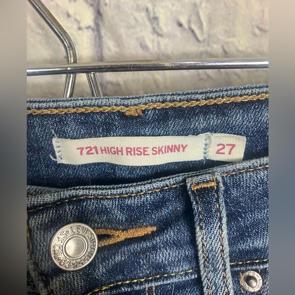 Levi's 721 High Rise Skinny Distressed Medium Wash Stretch Denim Jean Size 27 - Picture 3 of 7